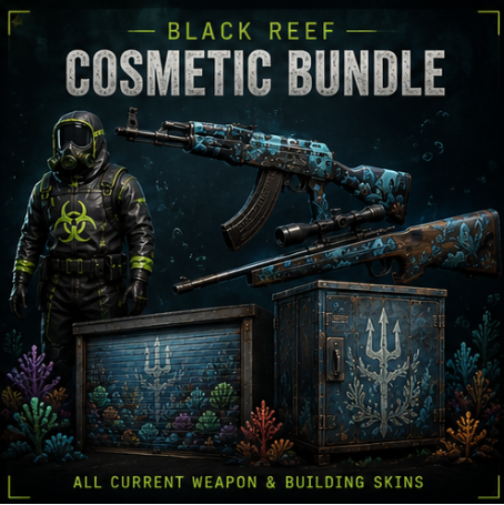 Bundle render showing all five Black Reef Ops Rust cosmetics together